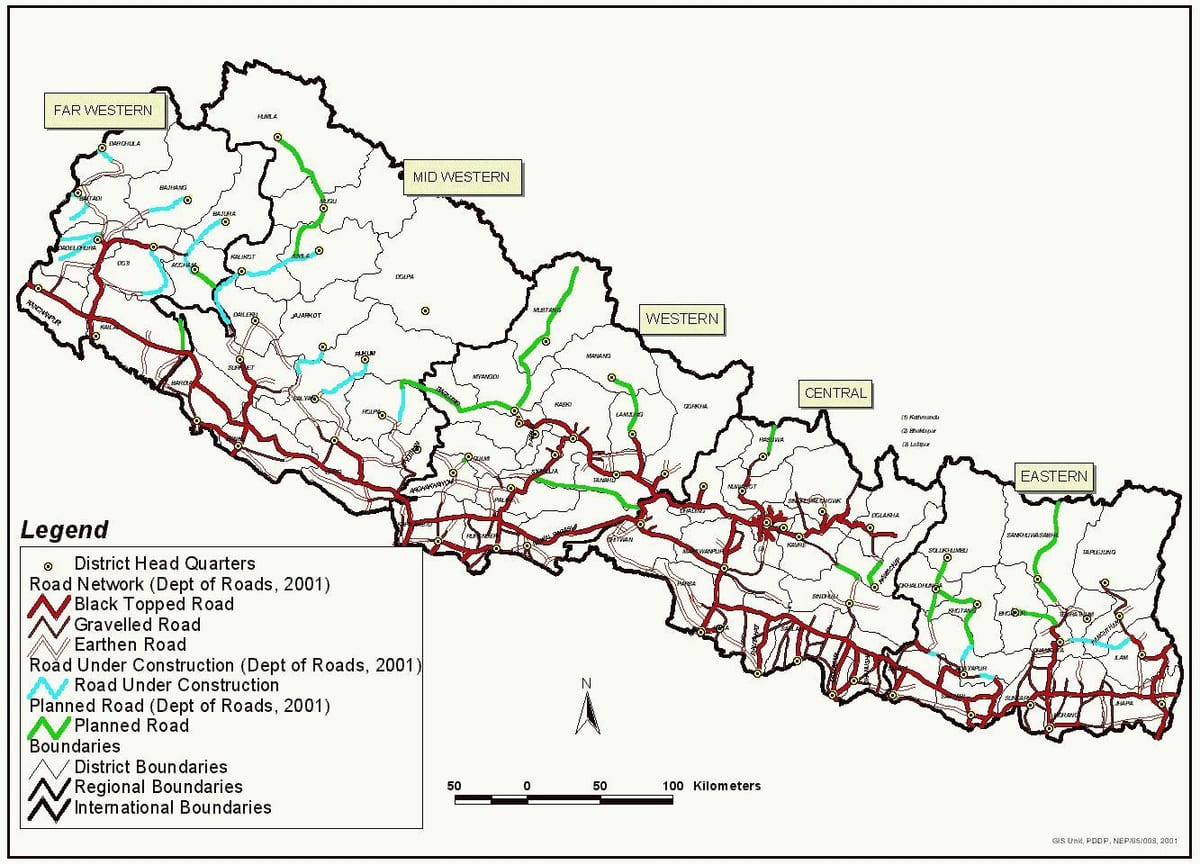 nepal map with highway