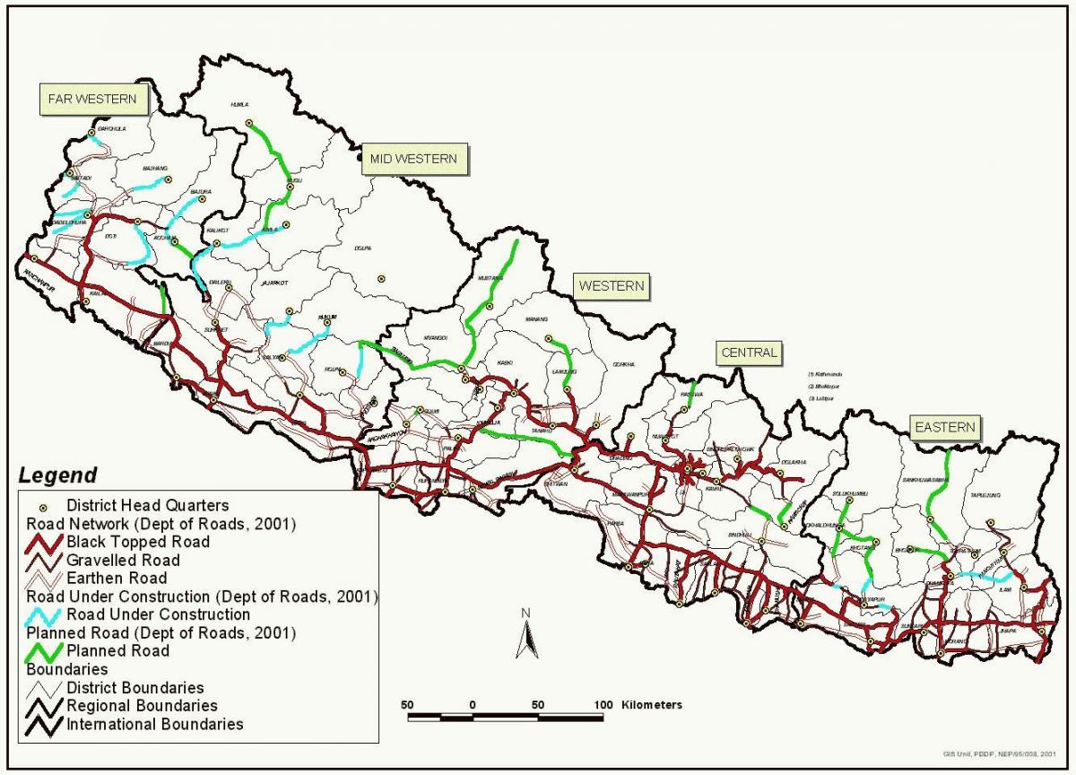 Map of nepal fast track road