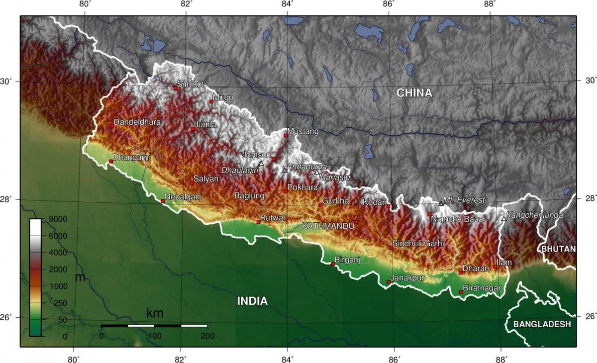 topographic map of nepal